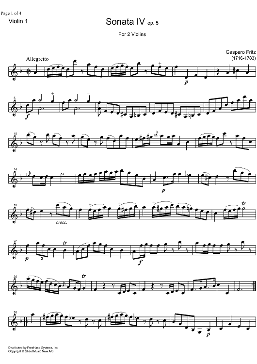 Sonata Op. 5 No. 4 - Violin 1