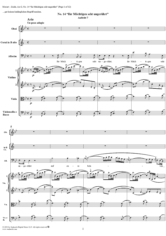 "Ihr Mächtigen seht ungerührt", No. 14 from "Zaide", Act 2, K336b (K344) - Full Score