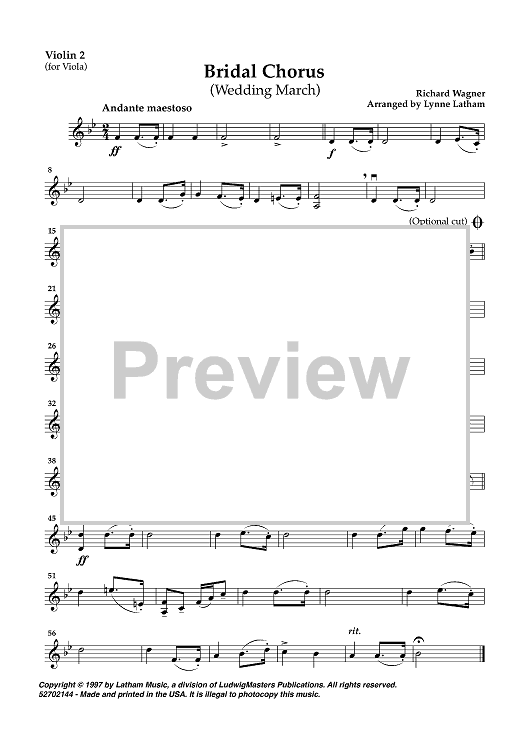Bridal Chorus (Wedding March) - Violin 2 (for Viola)