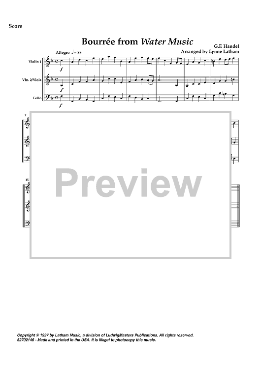 Bourée from Water Music - Score