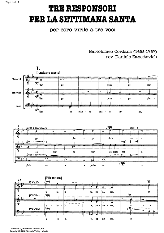 Tre responsori per la settimana santa - Score