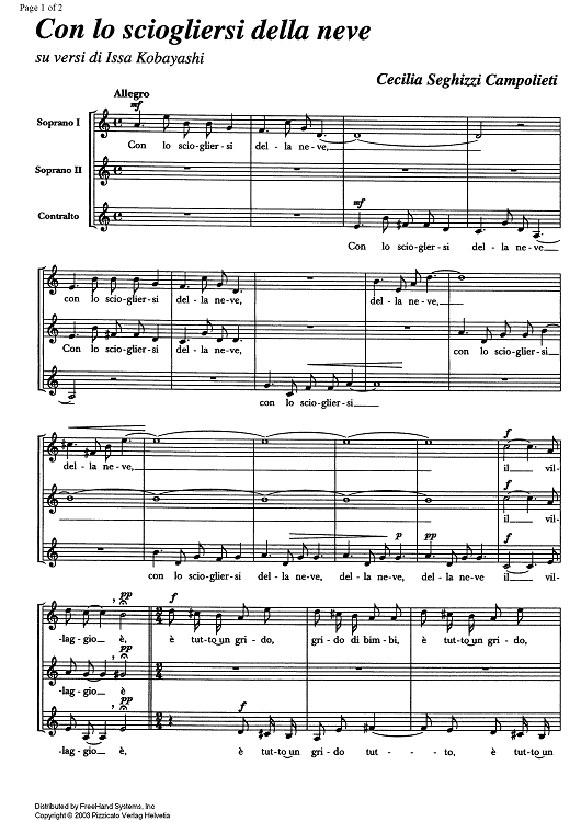 Con lo sciogliersi della neve - Score