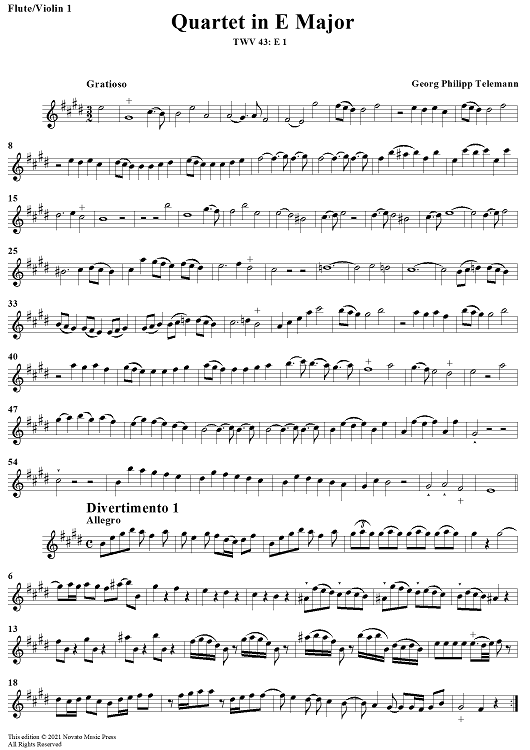 Quartet in E major - Flute 1/Violin 1