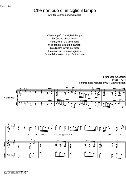 Che non può d'un ciglio il lampo - Score