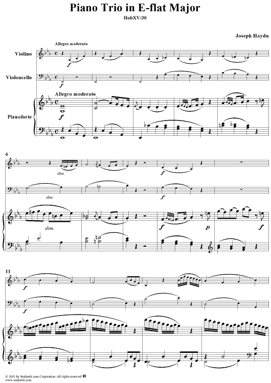 Piano Trio in E-flat Major, HobXV/30 - Piano/Score