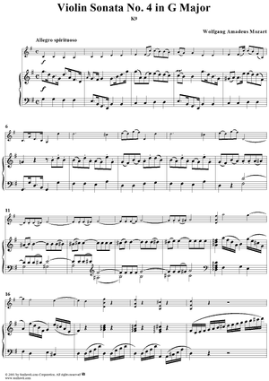 Violin Sonata No. 4 in G Major, K9 - Piano Score