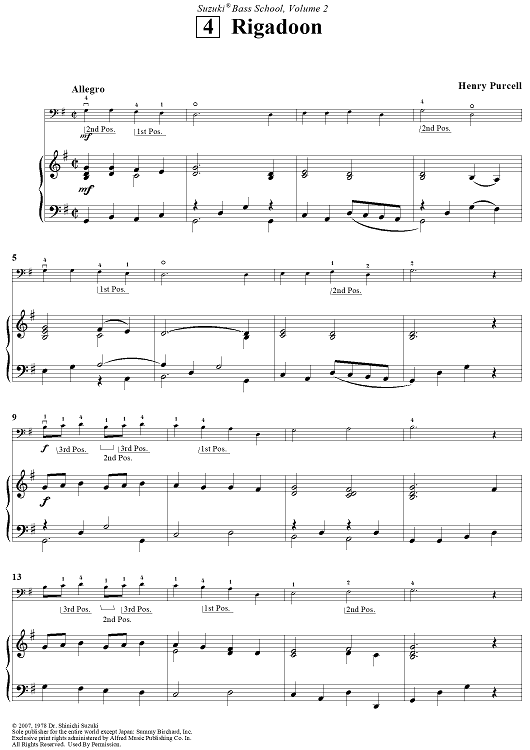 Rigadoon" Sheet Music for Bass/Piano - Sheet Music Now