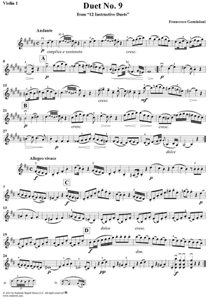Duet No. 9, from "12 Instructive Duets" - Violin 1