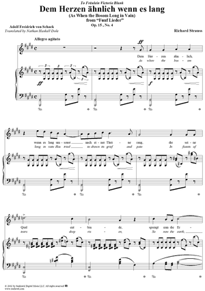 Five Lieder, Op. 15, No. 4: Dem Herzen ähnlich wenn es lang  (As when the bosom long in vain)