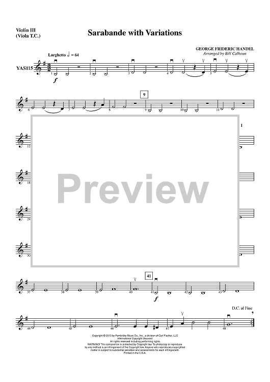 Sarabande with Variations - Violin 3 (Viola T.C.)