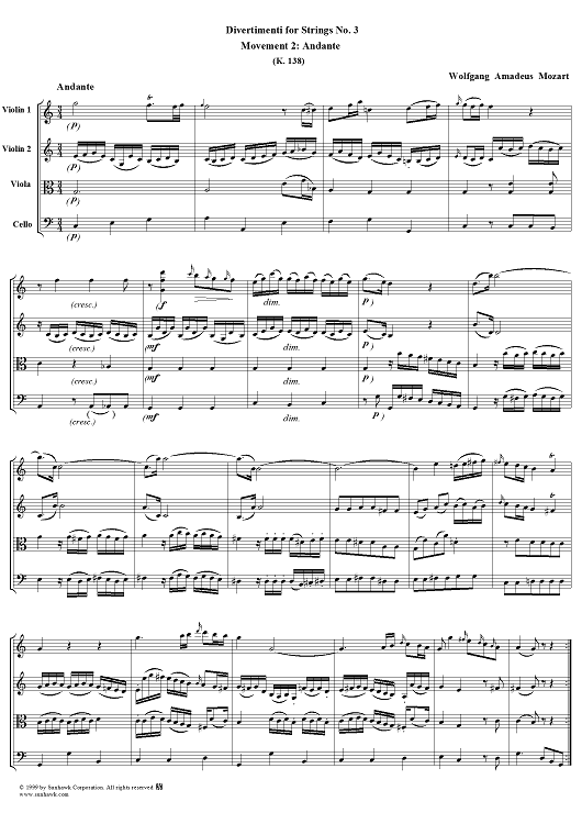 Divertimento No. 3, Movement 2 - Score