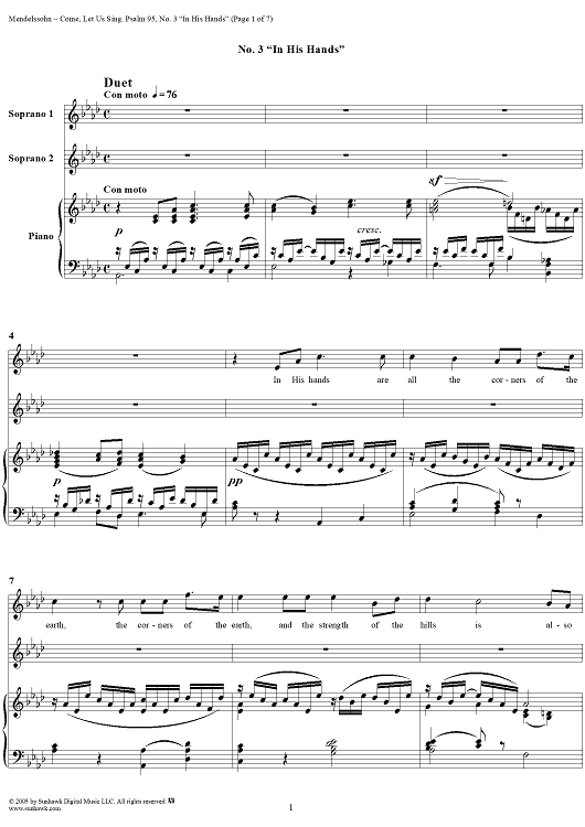 Come, Let Us Sing (Psalm 95), Op. 46: No. 3, In His Hands