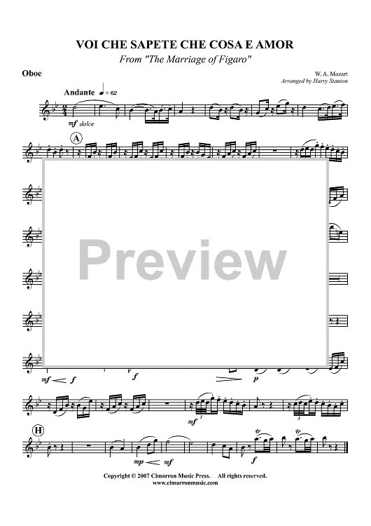 Voi che sapete che cosa e amor - Oboe