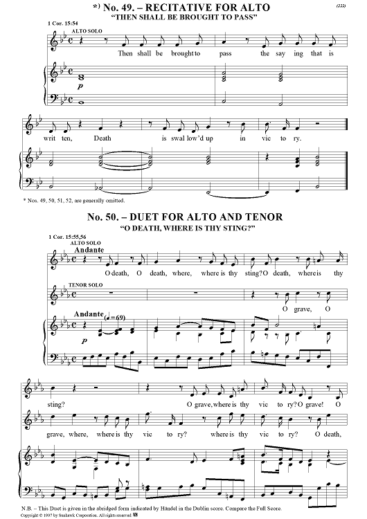 Messiah, no. 50: O death, where is thy sting? - Piano Score
