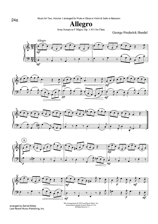 Allegro - from Sonata in F Major, Op. 1 #11 for Flute