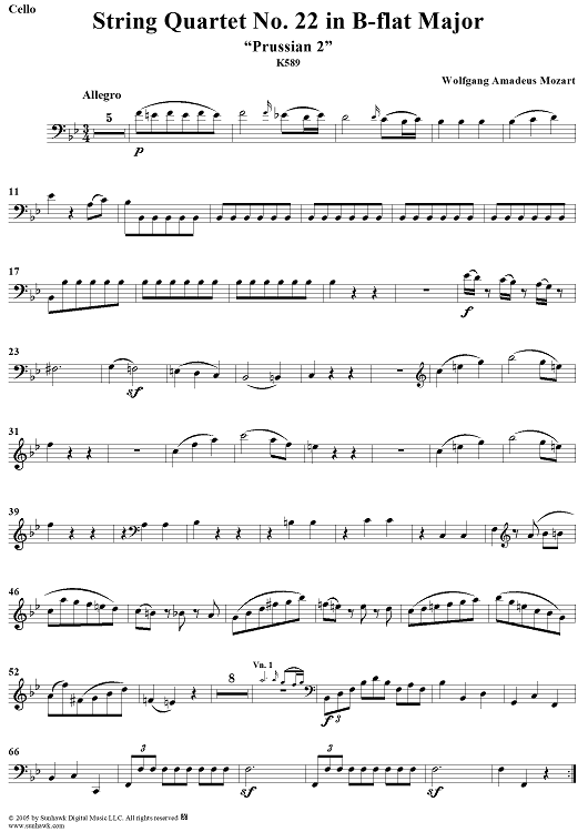 String Quartet No. 22 in B-flat Major, K589 - Cello