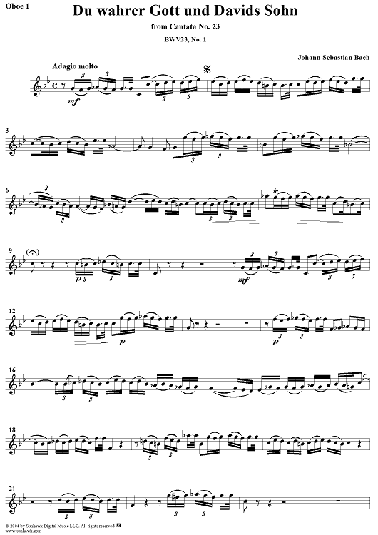 "Du wahrer Gott und Davids Sohn", Duet, No. 1 from Cantata No. 23: "Du wahrer Gott und Davids Sohn" - Oboe 1