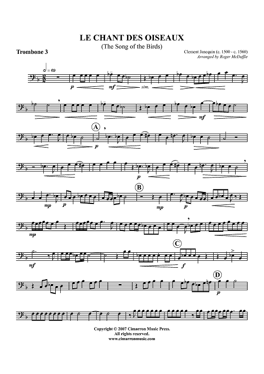 Le Chant des Oiseaux (The Song of the Birds) - Trombone 3