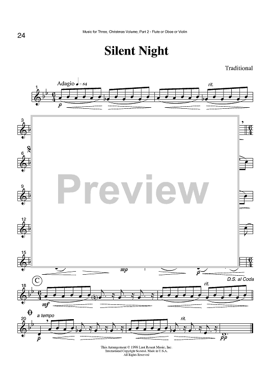 Silent Night - Part 2 Flute, Oboe or Violin