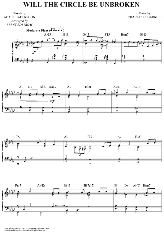 Will The Circle Be Unbroken" Sheet Music for Piano Solo - Sheet Music Now