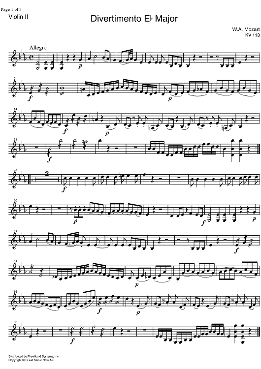 Divertimento No. 1 Eb Major KV113 - Violin 2