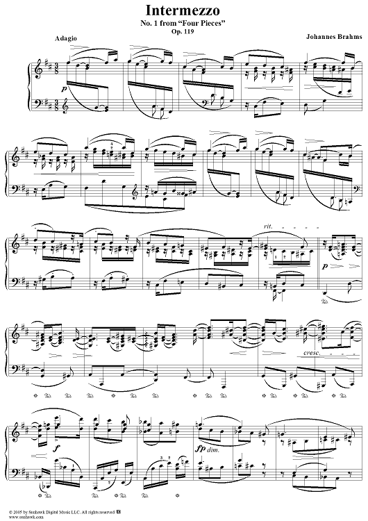 Intermezzo, No. 1 from "Four Pieces". Op. 119