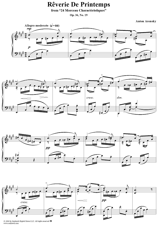 Reverie De Printemps, No. 19 from "Twenty Four Morceau Characteristiques", Op. 36