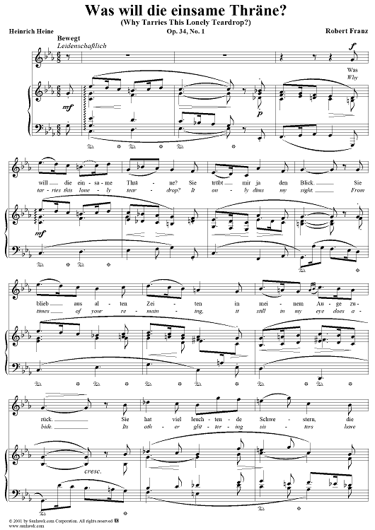 Six Lieder, op. 34, no. 1: Why Tarries This Lonely Teardrop?  (Was will die einsame Thräne?)
