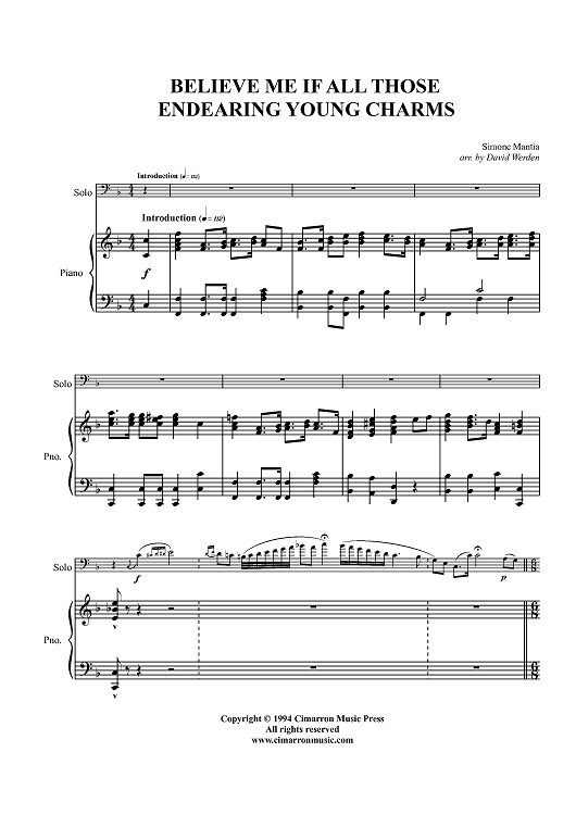 Believe Me If All Those Endearing Young Charms - Piano Score