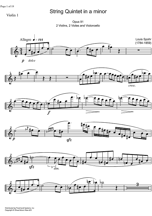 String Quintet a minor Op.91 - Violin 1