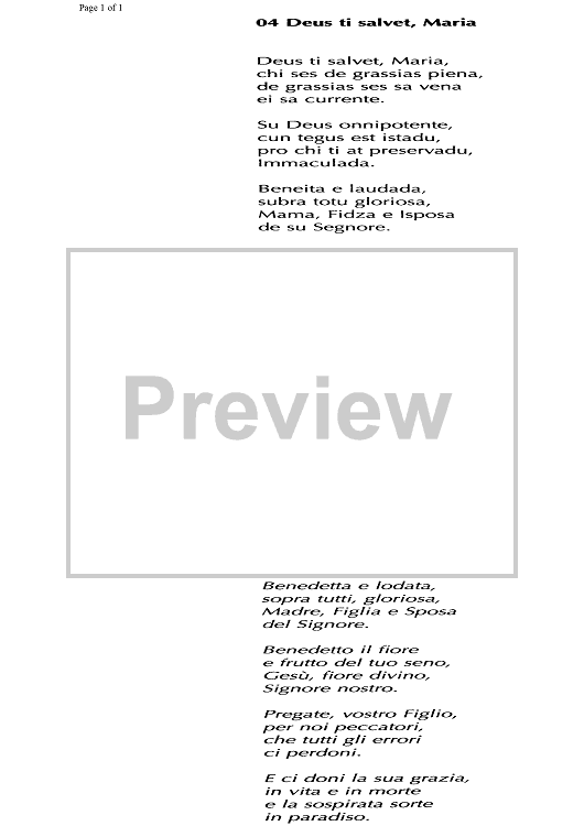 Deus ti salvet Maria - Lyrics