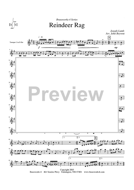 Reindeer Rag - Trumpet 2 in Bb