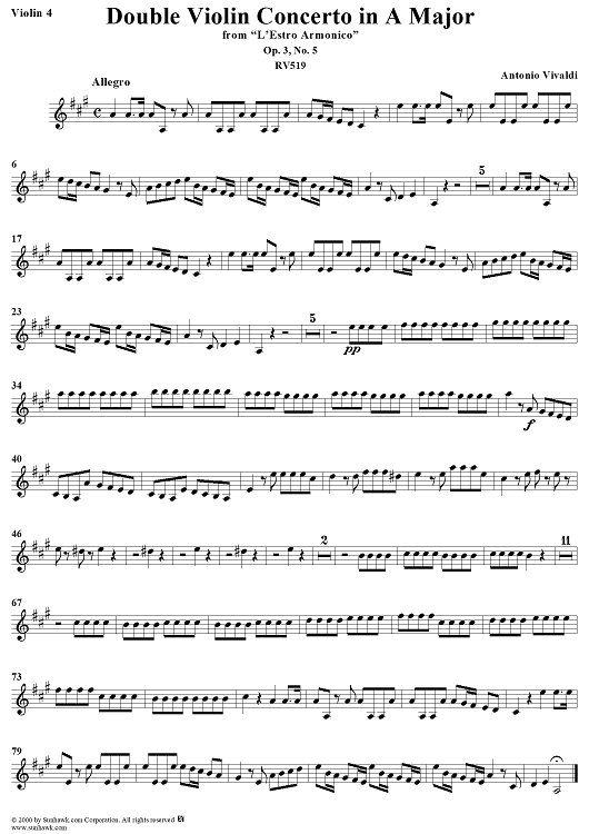 Double Violin Concerto in A Major    - from "L'Estro Armonico" - Op. 3/5  (RV519) - Violin 4