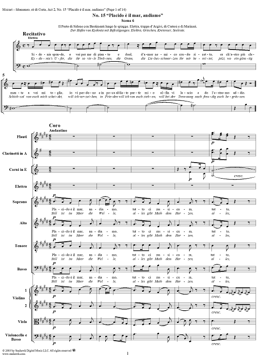 Idomeneo, rè di Creta, Act 2, No. 15 "Placido è il mar, andiamo" - Full Score