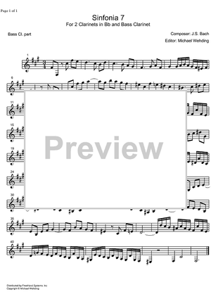 Three Part Sinfonia No. 7 BWV 793 e minor - Bass Clarinet