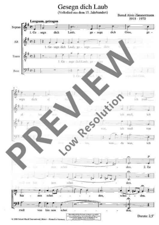 Gesegn dich Laub - Choral Score