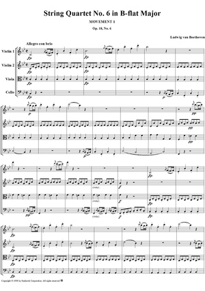 String Quartet No. 6, Movement 1 - Allegro con brio - Score