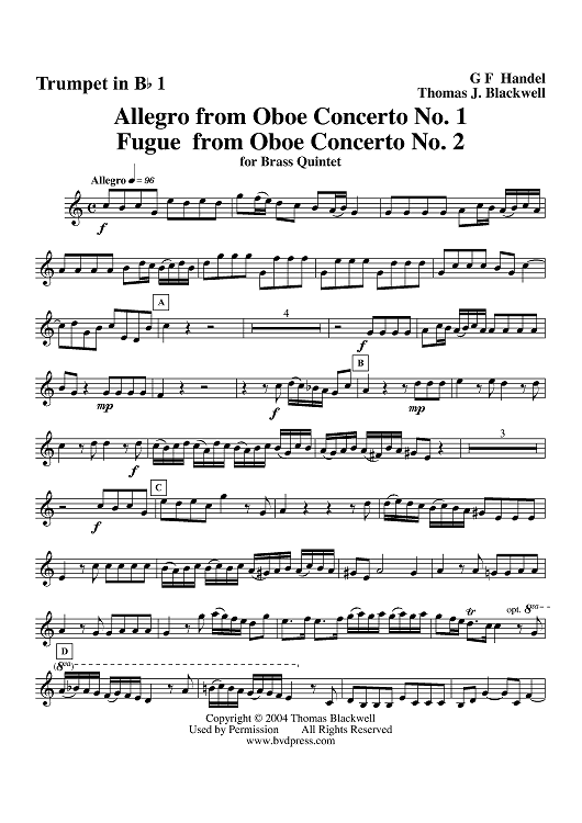Allegro and Fugue from Oboe Concertos 1 and 2 - Trumpet 1