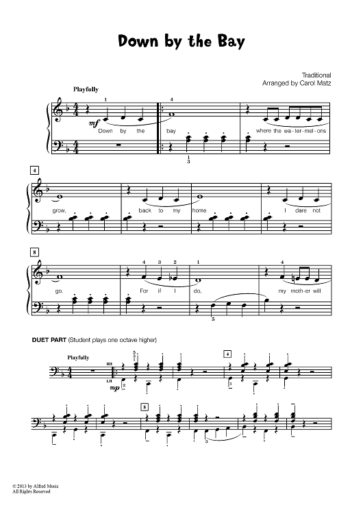 Down By The Bay" Sheet Music for Piano Sheet Music Now