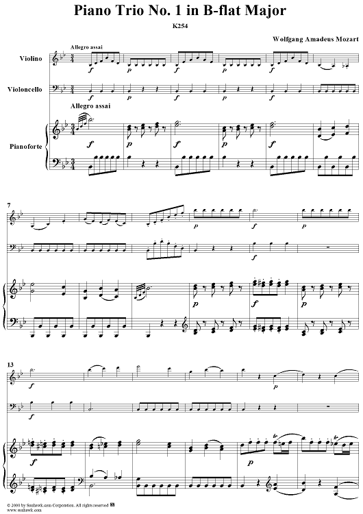 Piano Trio No. 1 in B-flat Major K254 - Piano Score
