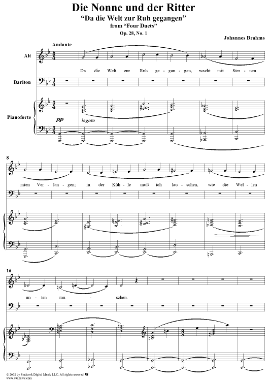 Four Duets, Op.28, No.1 Die Nonne und der Ritter, "Da die Welt zur Ruh gegangen"