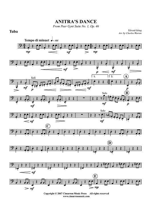 Anitra's Dance from "Peer Gynt Suite No. 1, Op. 46" - Tuba