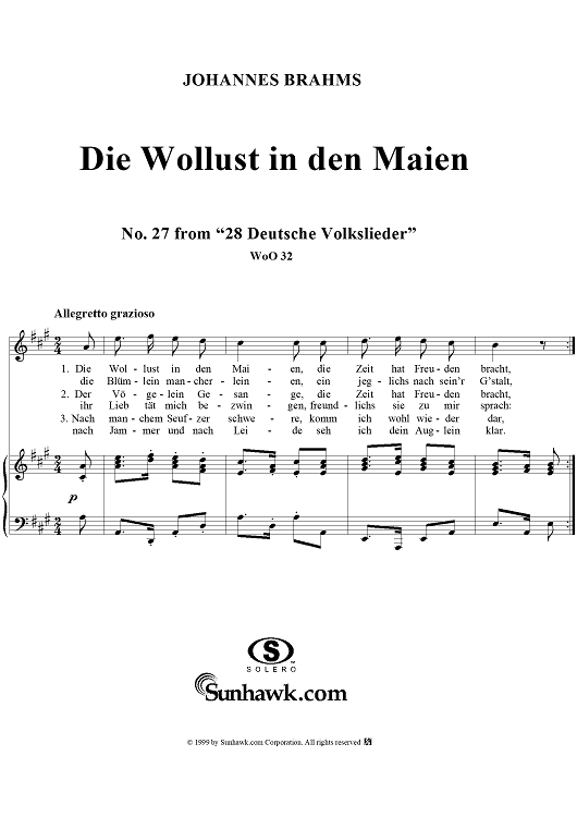Die Wollust in den Maien - No. 27 from "28 Deutsche Volkslieder" WoO 32