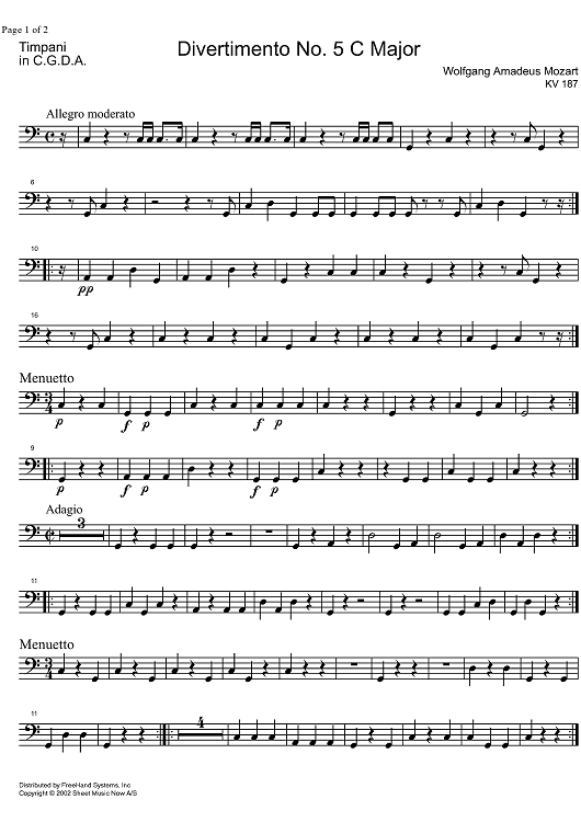 Divertimento No. 5 C Major KV187 - Timpani