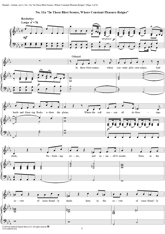 Joshua, Act 1, Nos. 11a "In these blest scenes, where constant pleasure reigns"