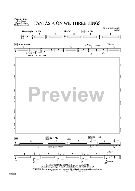Fantasia On We Three Kings - Percussion 1