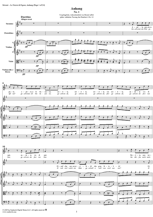 Appendix (Anhang), from "Le Nozze di Figaro", K492 - Full Score