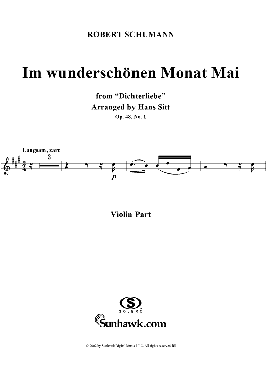 Dichterliebe (Song cycle), Op. 48, No. 01, "Im wunderschönen Monat Mai" ('twas in the lovely month of May), - Violin