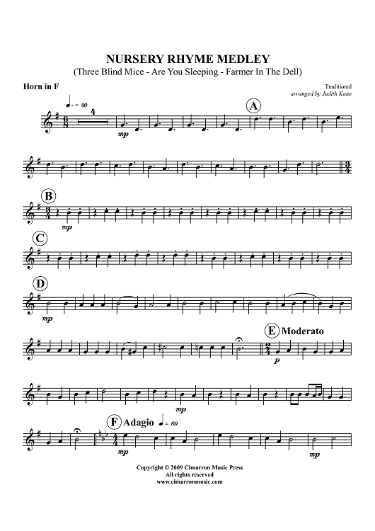 Nursery Rhyme Medley - Horn in F