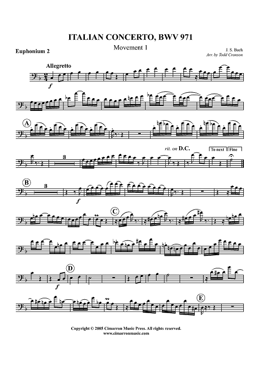 Italian Concerto, BWV 971, Mvt. 1 - Euphonium 2 BC/TC